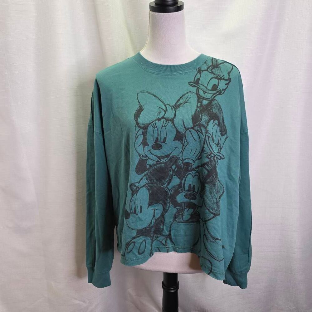 Disney Mickey and Friends Green Oversized Boxy Graphic Sweatshirt Size XL
